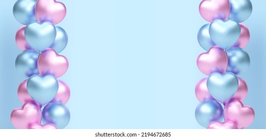 Bouquet, bunch of realistic pink and blue balloons flying. Vector illustration for card, Baby shower, gender reveal party Invitation, design, flyer, poster, decor, banner, web, advertising