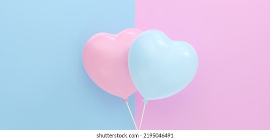 Bouquet, bunch of realistic pink and blue balloons flying. Vector illustration for card, Baby shower, gender reveal party Invitation, design, flyer, poster, decor, banner, web, advertising