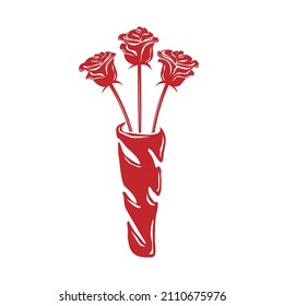 bouquet bundle of roses flowers red silhouette on a white isolated background vector image eps