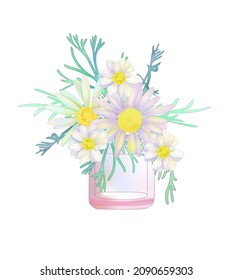 a bouquet of chamomile in a jar.