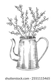 bouquet of Christmas branches in a vintage jug. vector illustration in sketch style. christmas core