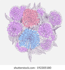 bouquet of chrysanthemum flowers, doodle style sketch