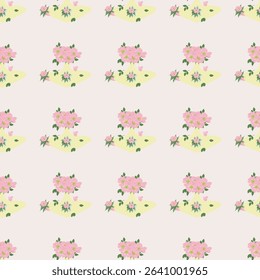 Bouquet collection 4 seamless pattern .Pink flower bouquet in yellow illustration ideal for fabric prints,rugs,and home decor.seamless floral design.