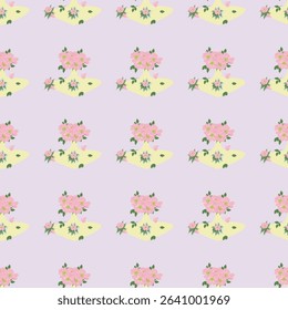 Bouquet collection 4 seamless pattern .Pink flower bouquet in yellow illustration ideal for fabric prints,rugs,and home decor.seamless floral design.