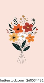 A bouquet of colorful flowers in a vase with 'Happy Mother's Day' written on it, set against a soft pink background.
