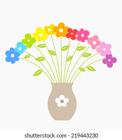 Bouquet of colorful flowers in vase. Vector illustration