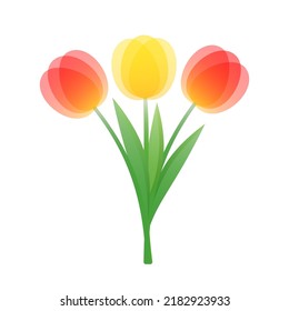 Bouquet Of Colorful Stylized Tulips. Vector Clipart For Your Spring And Summer Projects.