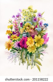 Bouquet of colorful wildflowers vector