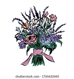 Bouquet of colorful wildflowers. Vector illustration.