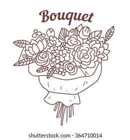 Bouquet. Coloring page. Vector isolated illustration. 