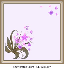 Bouquet of creative flowers Vector pattern in the frame for decoration of the greeting card floral arrangement floral motif for design scarf scarf hijab handmade drawing