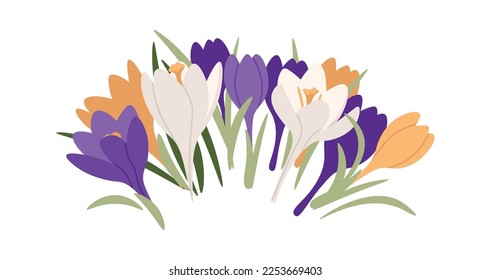 Bouquet with crocus and narcissus flat icon. Vector illustration