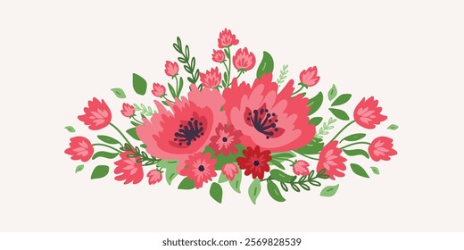 A Bouquet of Cute Flowers: Isolated Vector Design for Creative Applications. Editable template for banners, borders, frames and etc