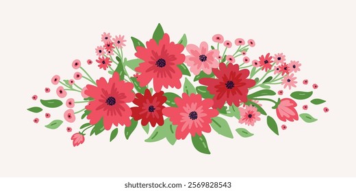 A Bouquet of Cute Flowers: Isolated Vector Design for Creative Applications. Editable template for banners, borders, frames and etc