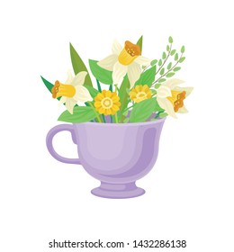 Bouquet of daffodils in the circle. Vector illustration on white background.