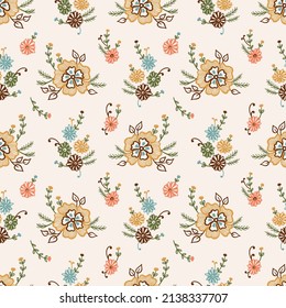 Bouquet of Daisies. Floral Seamless Pattern. Vintage Outline Flowers. Ditsy print. Vector illustration