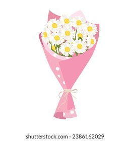 Bouquet of daisy flower. Daisy flower bouquet vector illustration. Winter flower. Floral bouquet wrapped in gift paper. Gift for special day like birthday, valentine day, women's day, mother's day