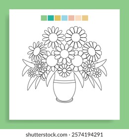 Bouquet of Daisy Flowers in a Vase Vector Coloring Page