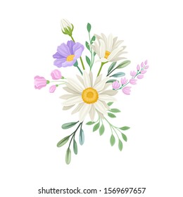 Bouquet of Daisy Flowers Vector Composition. Natural Floral Decoration