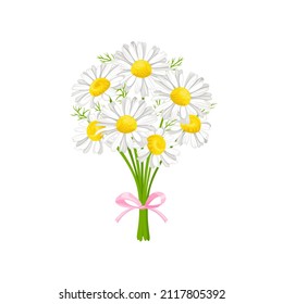 Bouquet of daisy isolated on white background. Vector spring chamomile flowers. Cartoon flat illustration. Floral icon.