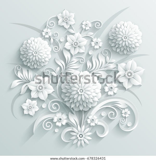 Decorative 3d whitepaper for walls flowers made in 3d style. 
