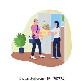 Bouquet-Lieferung zu Hause 2D Vektorwebbanner, Poster