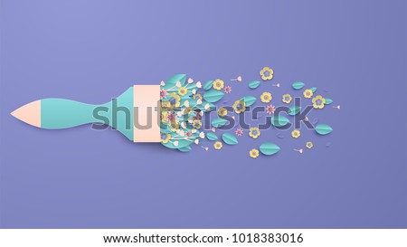 Bouquet design. illustration of Bouquet design for spring. illustration of paint brush design for spring. Bouquet in the form of a brush paint. Paper craft and cut style. vector.