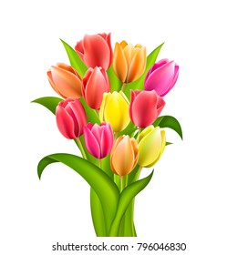 Bouquet of different color tulips isolated on white background