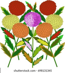 Bouquet of different colored dahlias pattern