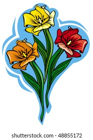 bouquet of different colored  tulips