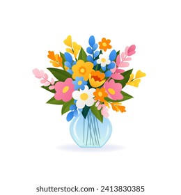 Premium Vector  Watercolor floral bouquet illustration with butterfly  blush pink blue yellow vivid flowers decorative elements template flat  cartoon illustration isolated on white background