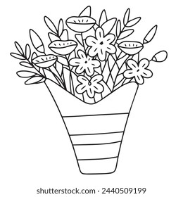 Bouquet in doodle style isolated on transparent background. Hand drawn vector art