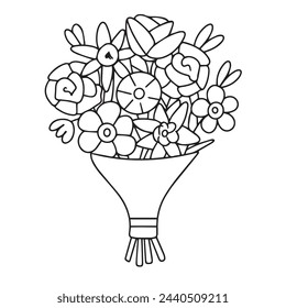 Bouquet in doodle style isolated on transparent background. Hand drawn vector art