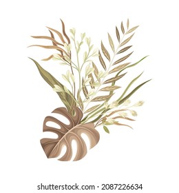 Bouquet with dried exotic plants and flowers. Flowers in taupe, dusty pink, brown, sepia trendy colors for your own design vector illustration