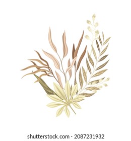 Bouquet with dried plants. Grass and flowers in taupe, dusty pink, brown, sepia trendy colors for your own design vector illustration