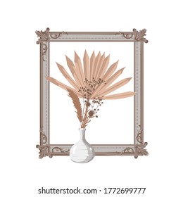 Bouquet of dry flowers in a frame.