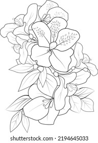 bouquet of evergreen rani azalea flower hand drewn pencil sketch vector illustration isolated floral zentangle coloring book on white background for adult  