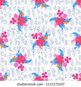 Bouquet with Exotic Flowers Seamless Pattern .