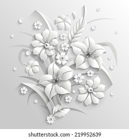 Bouquet of fantastic white flowers made in 3d style