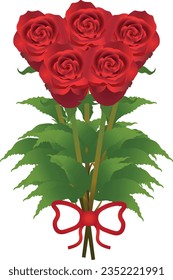 A bouquet of five red roses. Illustration of a bouquet of flowers. Red roses