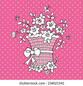 Bouquet Floral Bascet Black & White & Pink