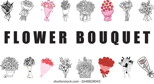 Bouquet of flower, bouquet, classic bouquet, bouquet design, flower art set vector design.
