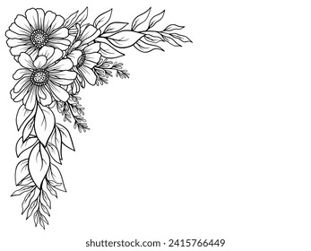 Bouquet Flower Corner Outline Illustration
