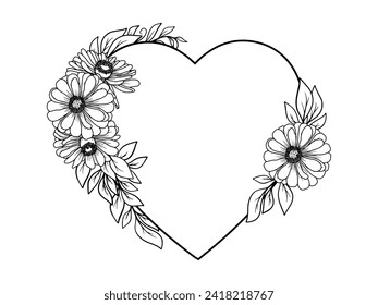 Bouquet Flower Outline Valentine Day Illustration
