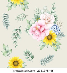 bouquet of flower seamless pattern watercolor 