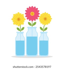 a bouquet of flower vase with blue water vector illustration