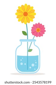 a bouquet of flower vase with blue water vector illustration