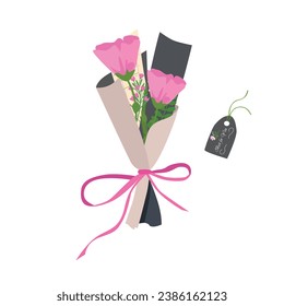 Bouquet of flower. Wild flower bouquet vector illustration. Summer flower. Floral bouquet wrapped in gift paper. Gift for special day, celebration day like birthday, teacher day, women day.