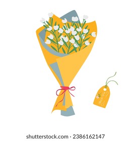 Bouquet of flower. Wild flower bouquet vector illustration. Summer flower. Floral bouquet wrapped in gift paper. Gift for special day, celebration day like birthday, teacher day, women day.