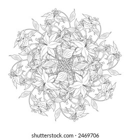 bouquet of flowers in black and white colors, vector illustration